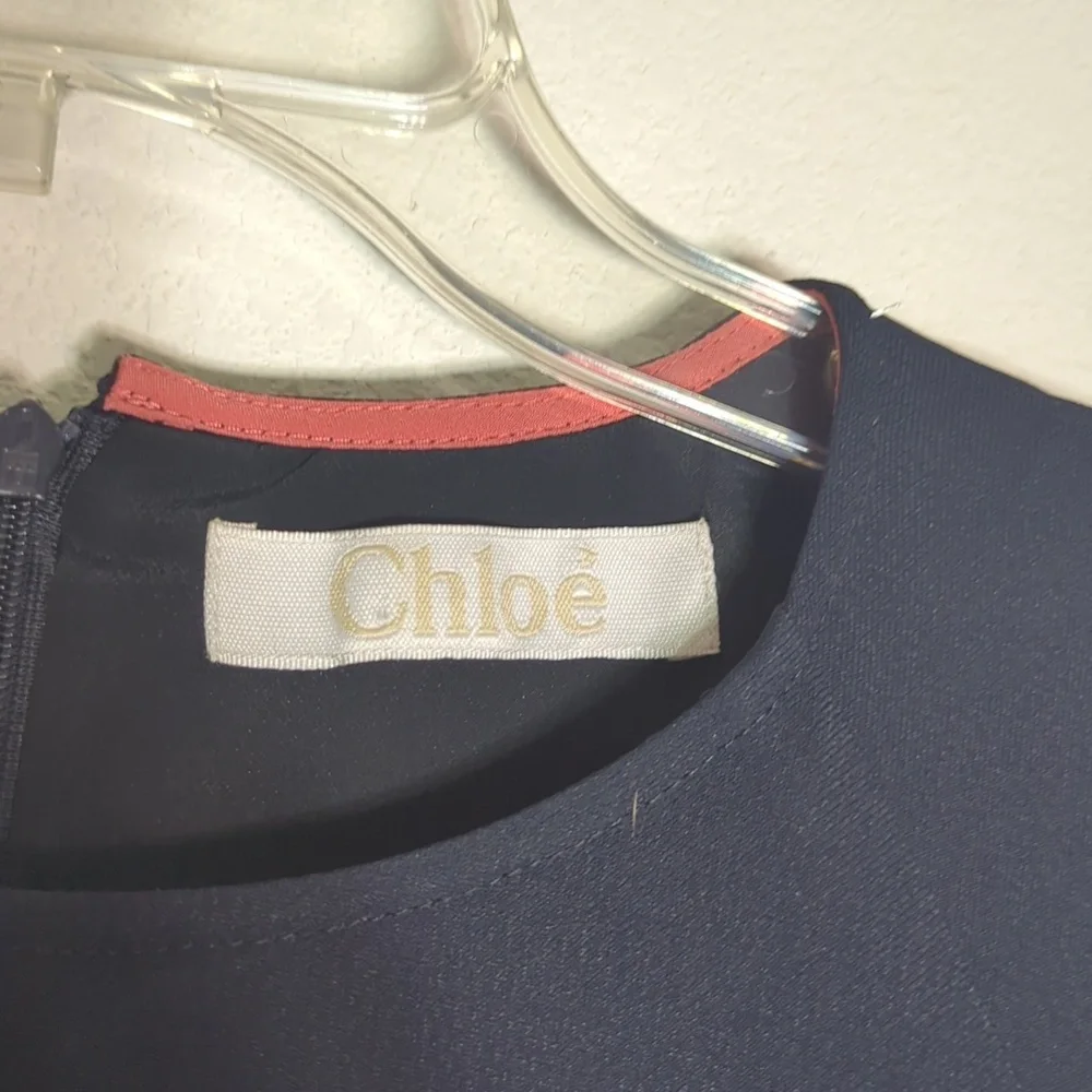 Chloe Women's Dress Ruffle Flounce Navy Blue Peach Size‎ 38 Medium